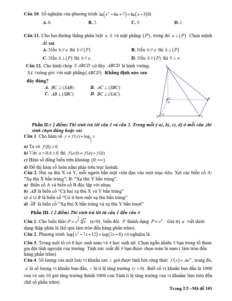 Đề thi Giữa kì 2 Toán 11 trường THPT Thị xã Quảng Trị năm 2024-2025