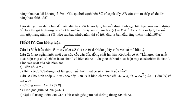 Đề thi Giữa kì 2 Toán 11 trường THPT Thuận Thành Số 2 (Bắc Ninh) năm 2025-2026