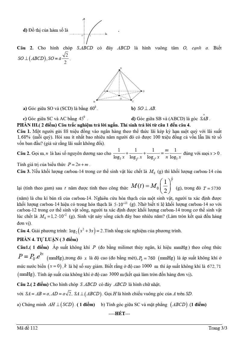 Đề thi Giữa kì 2 Toán 11 trường THPT Trần Cao Vân (Khánh Hòa) năm 2024-2025