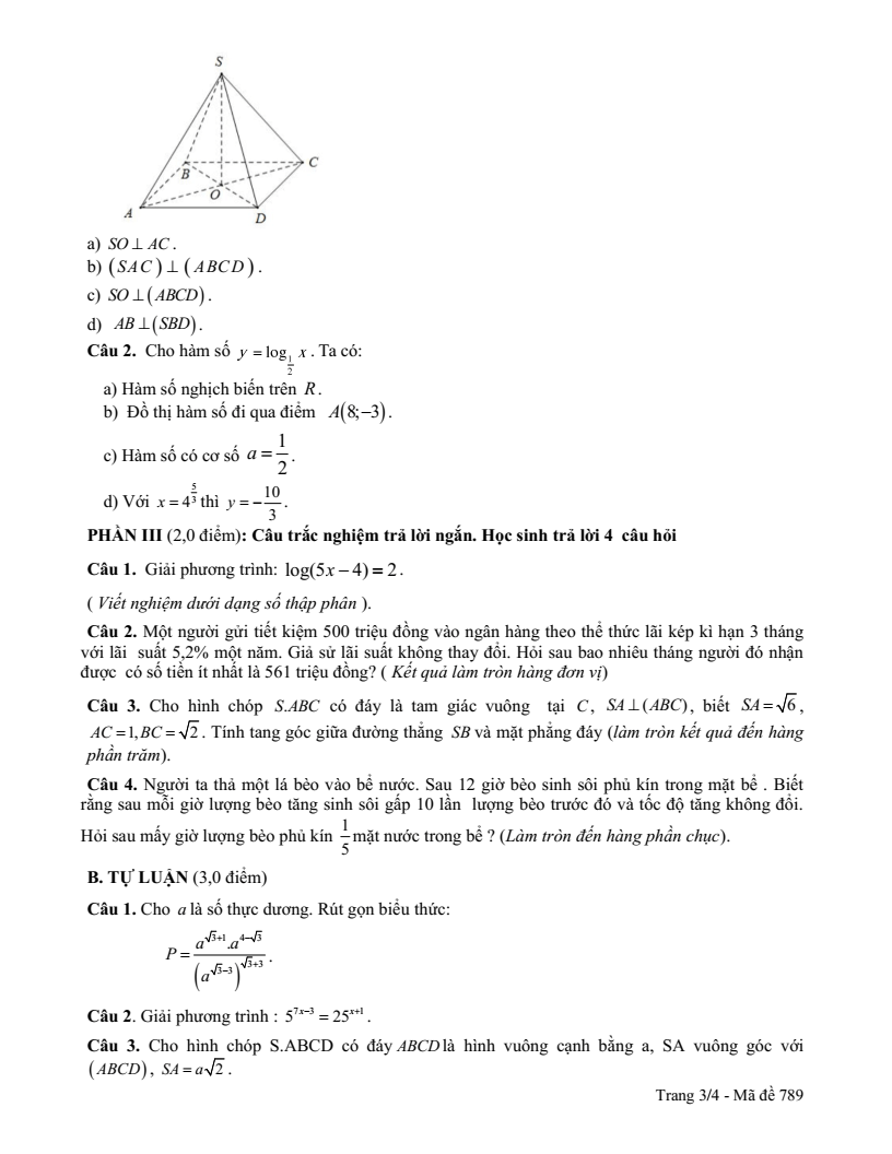 Đề thi Giữa kì 2 Toán 11 trường THPT Vĩnh Linh (Quảng Trị) năm 2024-2025