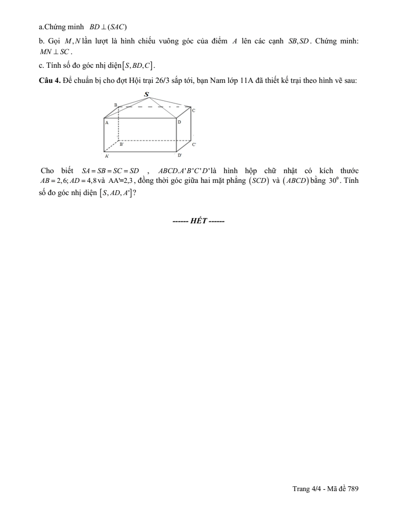 Đề thi Giữa kì 2 Toán 11 trường THPT Vĩnh Linh (Quảng Trị) năm 2024-2025