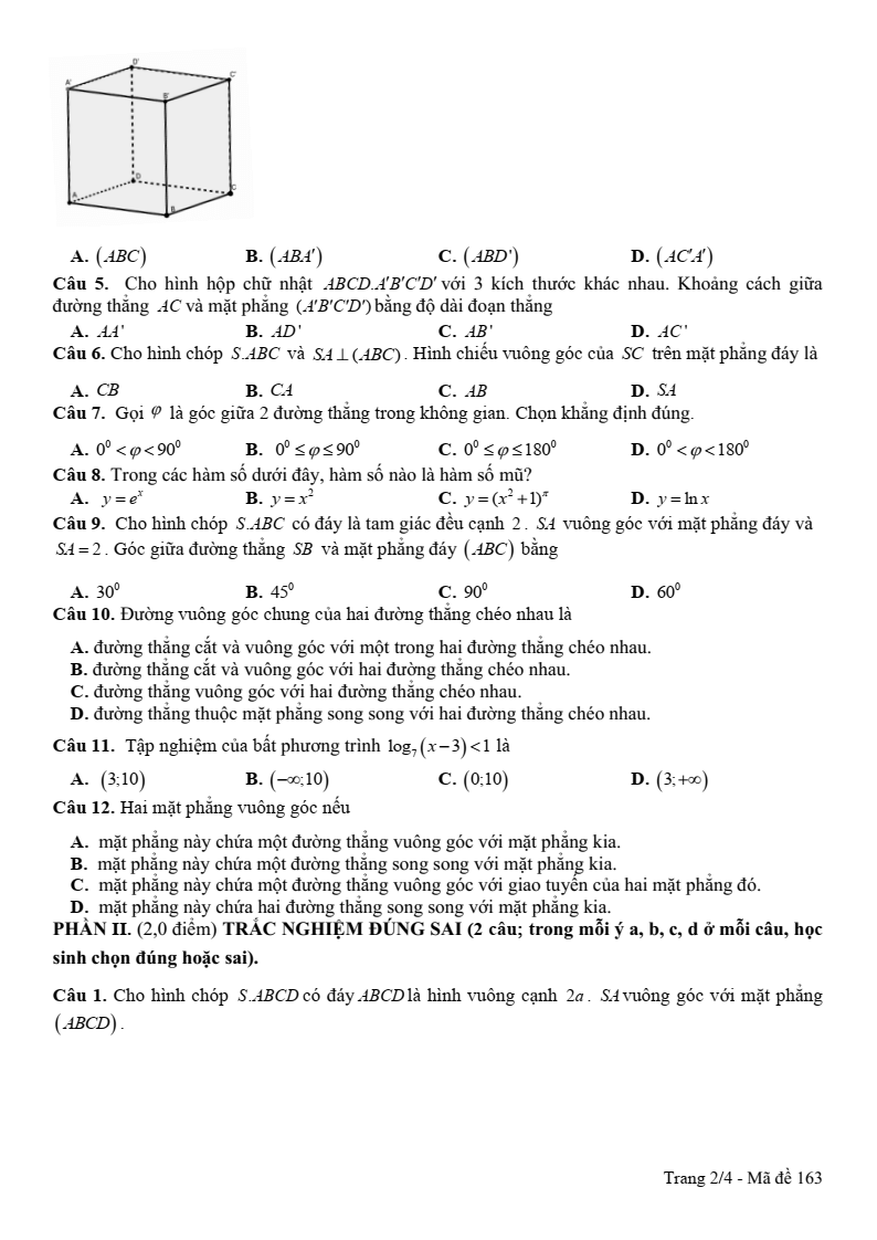 Đề thi Giữa kì 2 Toán 11 trường THPT Vĩnh Linh (Quảng Trị) năm 2025-2026