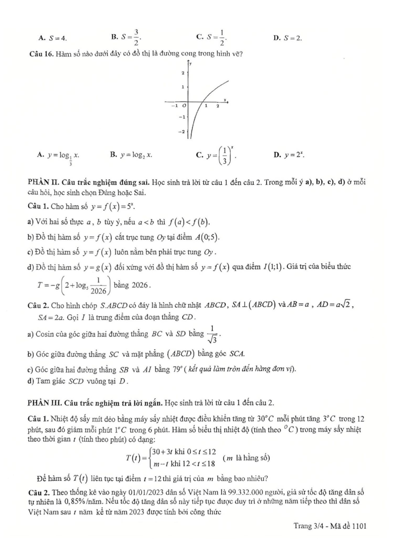 Đề thi Giữa kì 2 Toán 11 trường THPT Yên Hòa (Hà Nội) năm 2025-2026