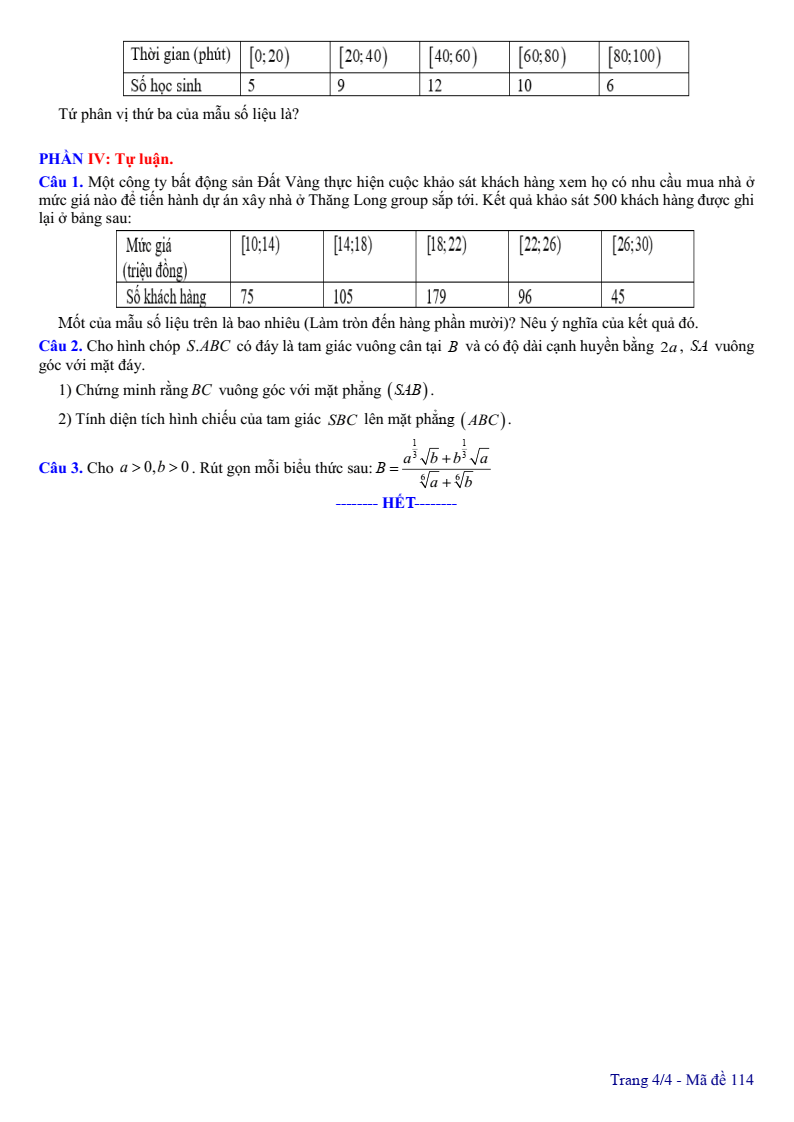 Đề thi Giữa kì 2 Toán 11 trường THPT Yên Mô A (Ninh Bình) năm 2024-2025
