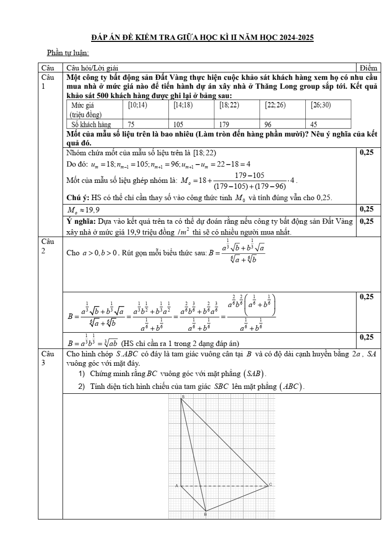 Đề thi Giữa kì 2 Toán 11 trường THPT Yên Mô A (Ninh Bình) năm 2024-2025