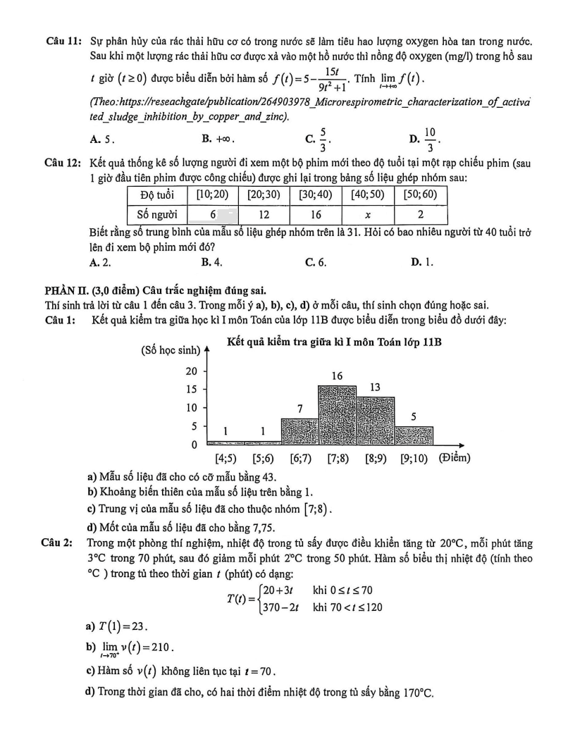 Đề thi Học kì 1 Toán 11 trường THPT Bình Hưng Hòa (Tp.HCM) năm 2025-2026