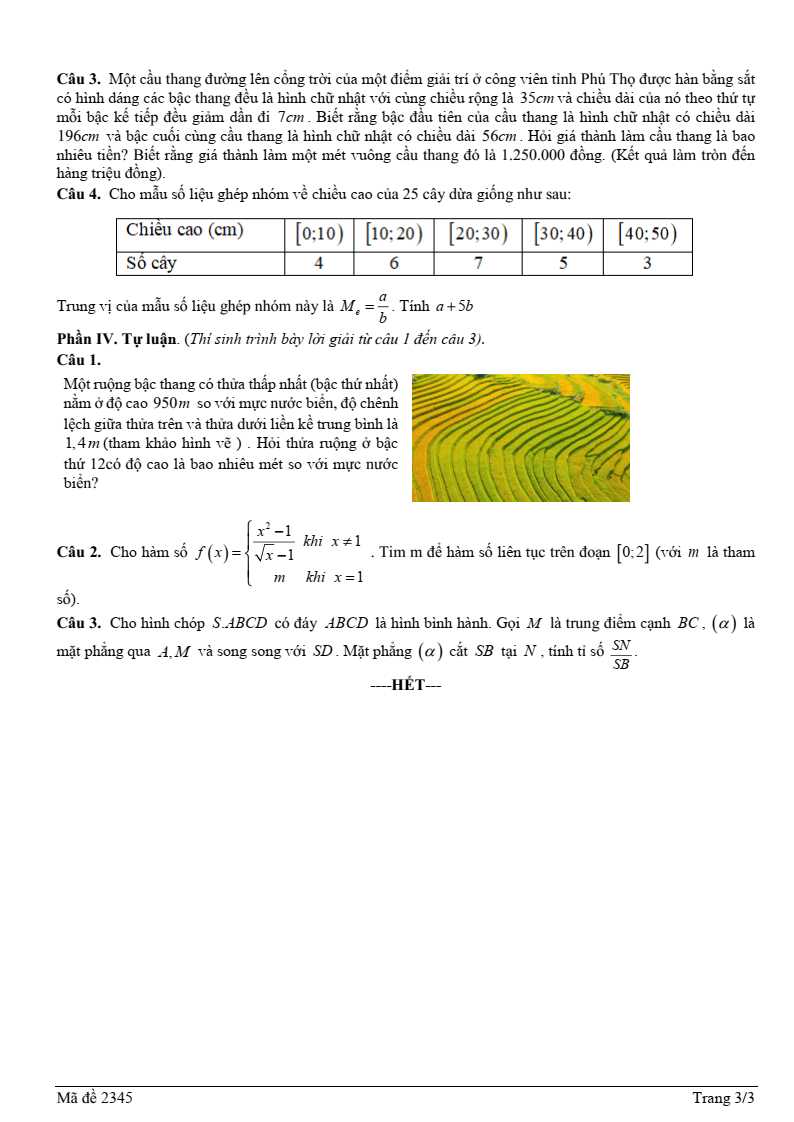 Đề thi Học kì 1 Toán 11 trường THPT Cù Chính Lan (Phú Thọ) năm 2025-2026
