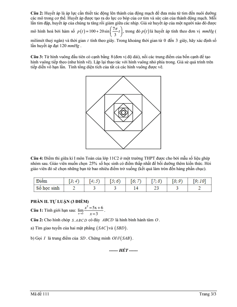 Đề thi Học kì 1 Toán 11 trường THPT Duy Tân (Quảng Ngãi) năm 2025-2026