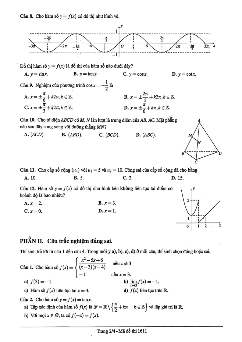 Đề thi Học kì 1 Toán 11 trường THPT Marie Curie (Tp.HCM) năm 2025-2026