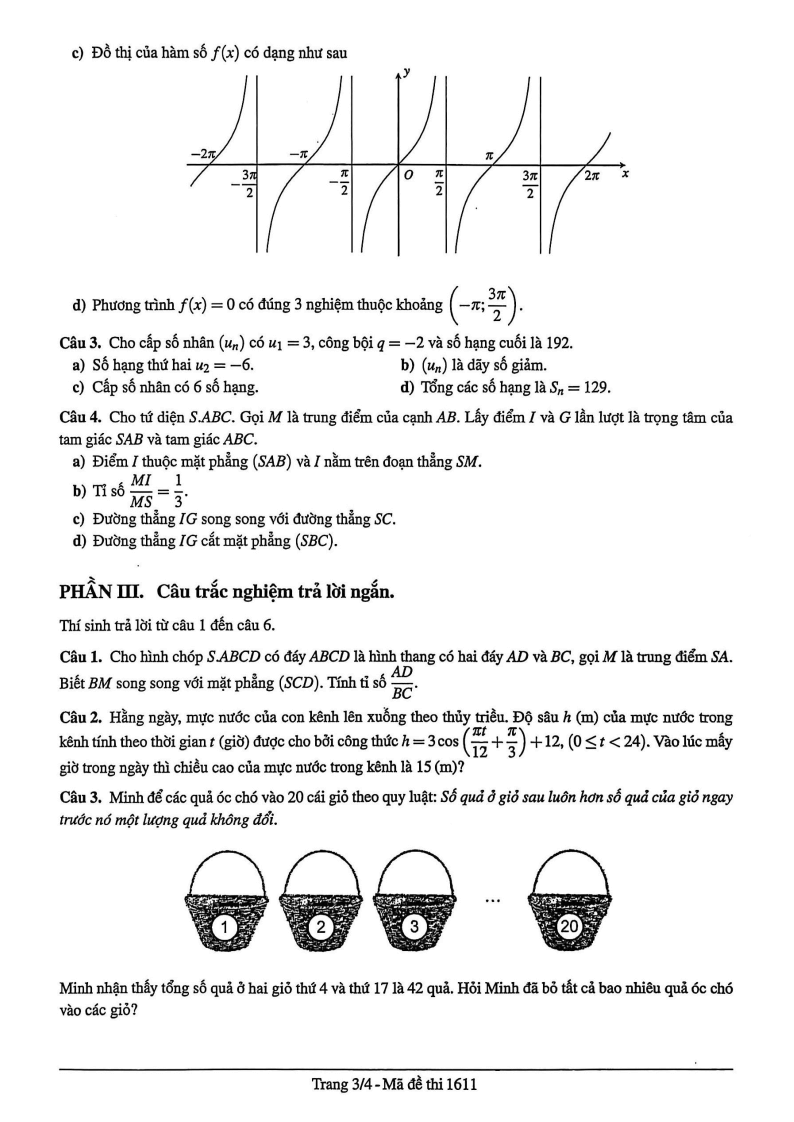 Đề thi Học kì 1 Toán 11 trường THPT Marie Curie (Tp.HCM) năm 2025-2026