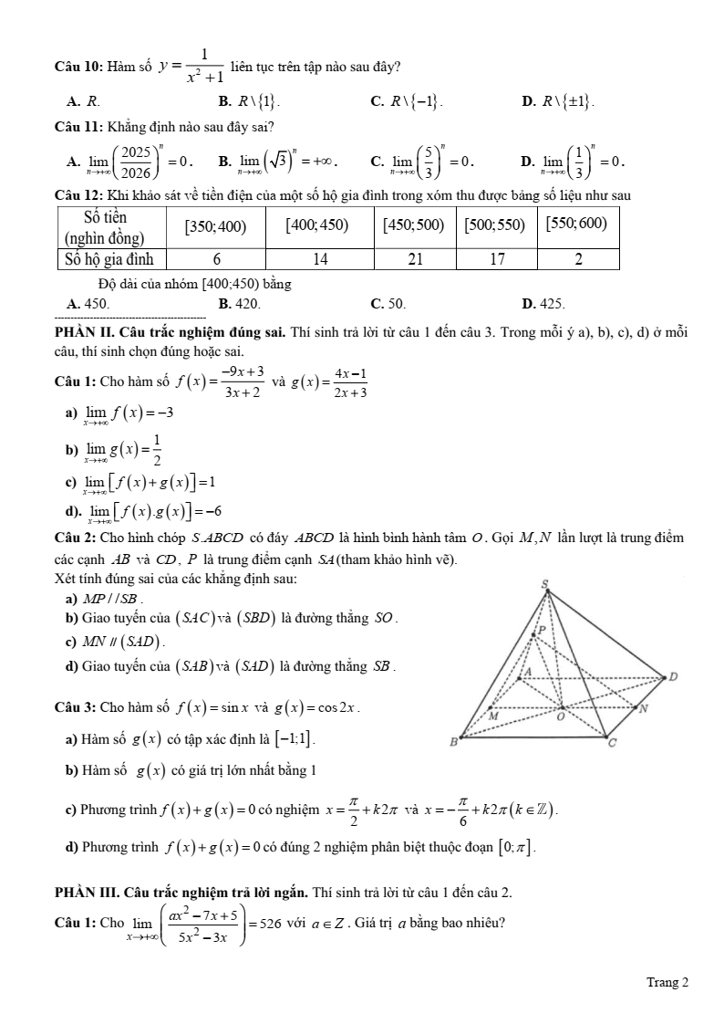 Đề thi Học kì 1 Toán 11 trường THPT Ngô Gia Tự (Đắk Lắk) năm 2025-2026