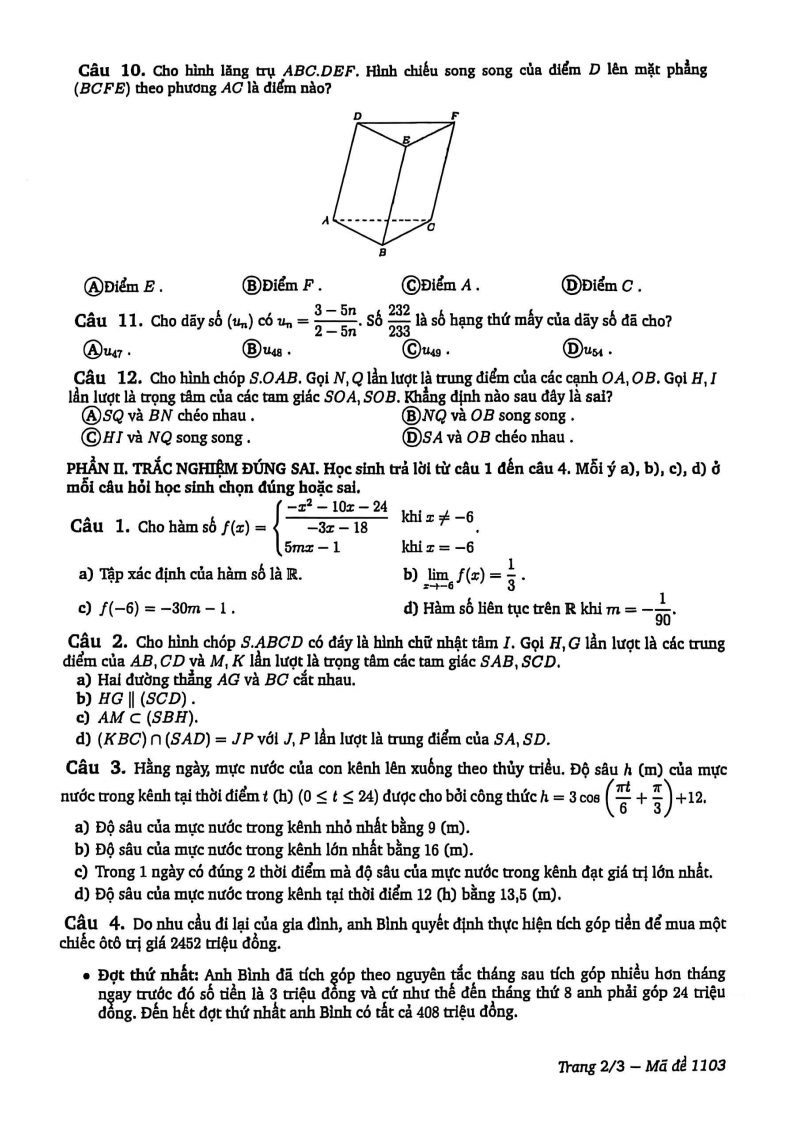 Đề thi Học kì 1 Toán 11 trường THPT Nguyễn Du (Tp.HCM) năm 2025-2026