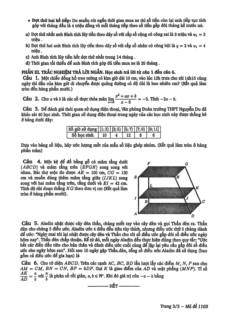 Đề thi Học kì 1 Toán 11 trường THPT Nguyễn Du (Tp.HCM) năm 2025-2026