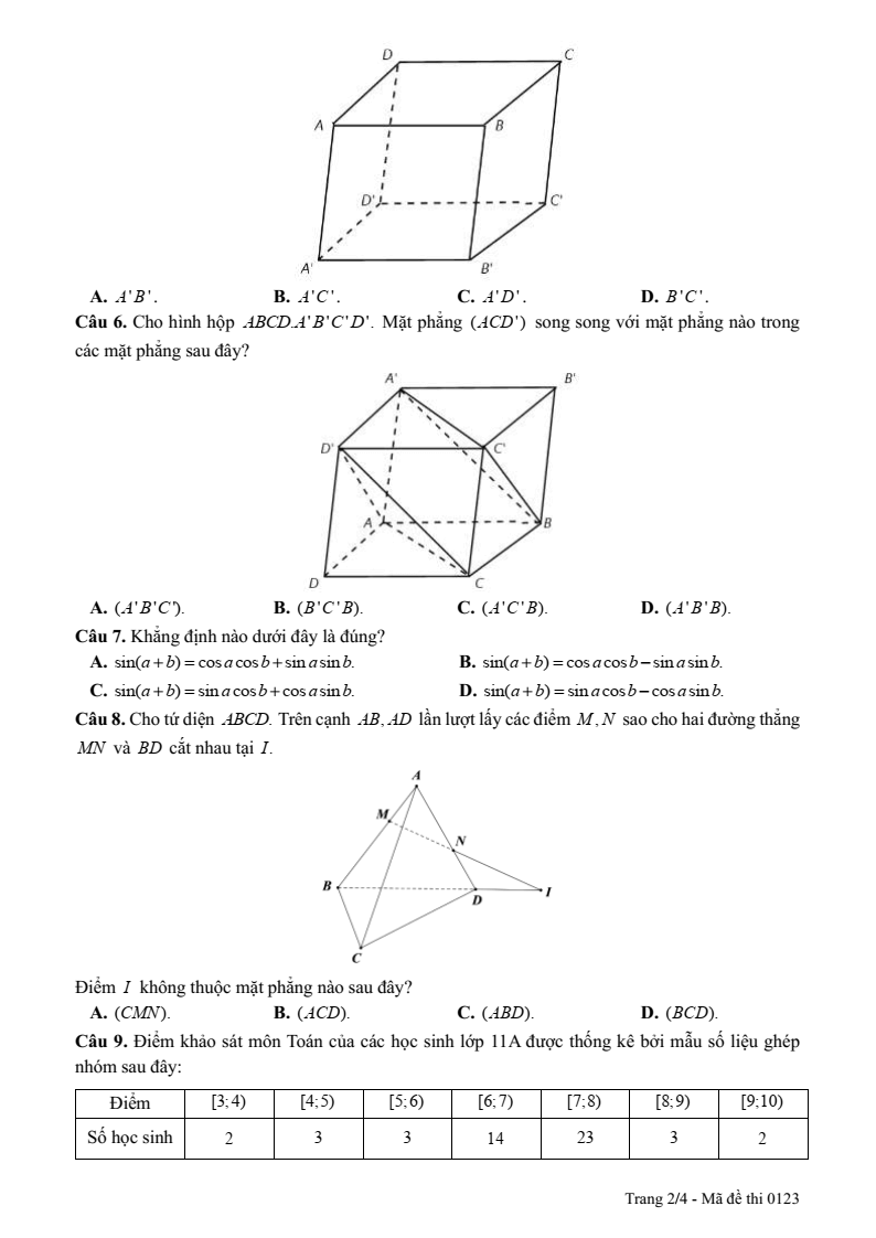 Đề thi Học kì 1 Toán 11 trường THPT Phùng Khắc Khoan (Hà Nội) năm 2025-2026