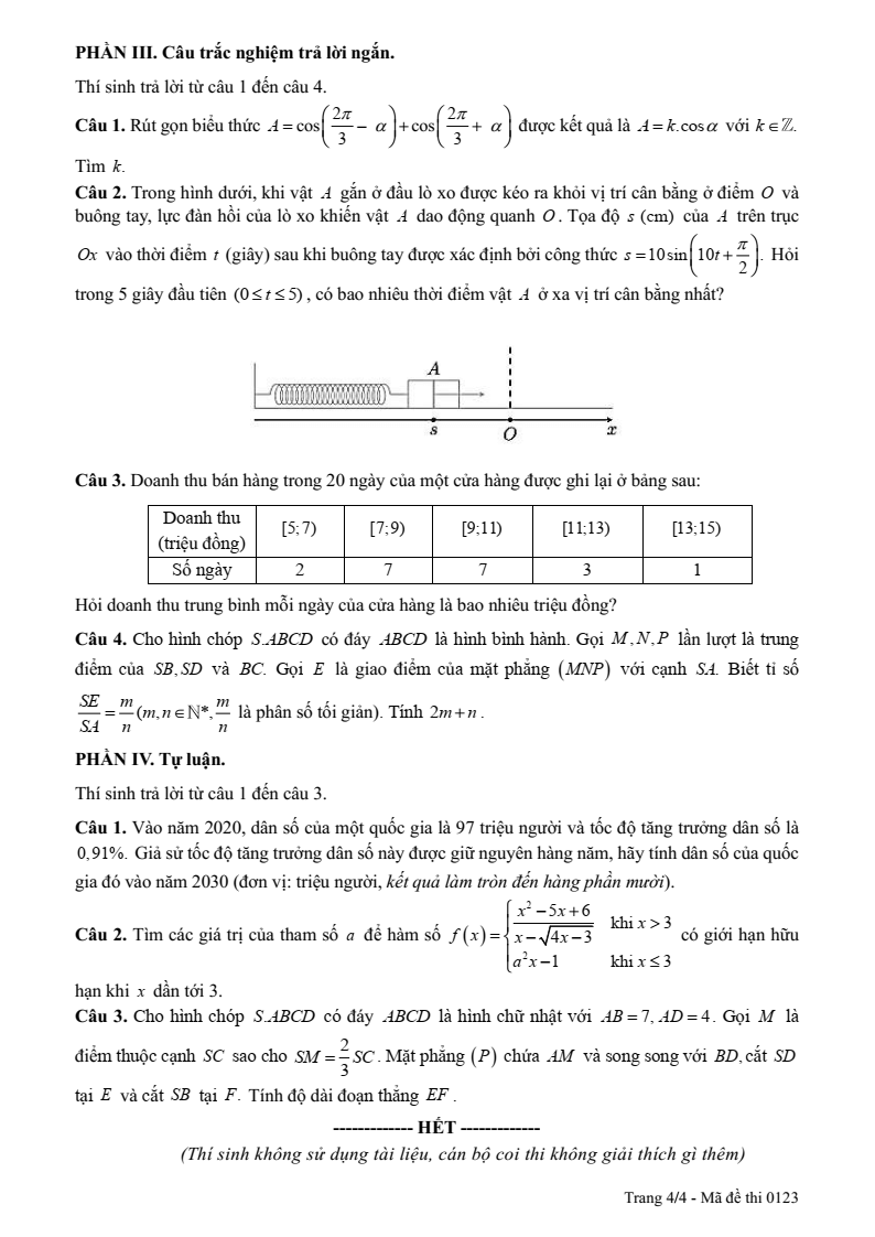 Đề thi Học kì 1 Toán 11 trường THPT Phùng Khắc Khoan (Hà Nội) năm 2025-2026