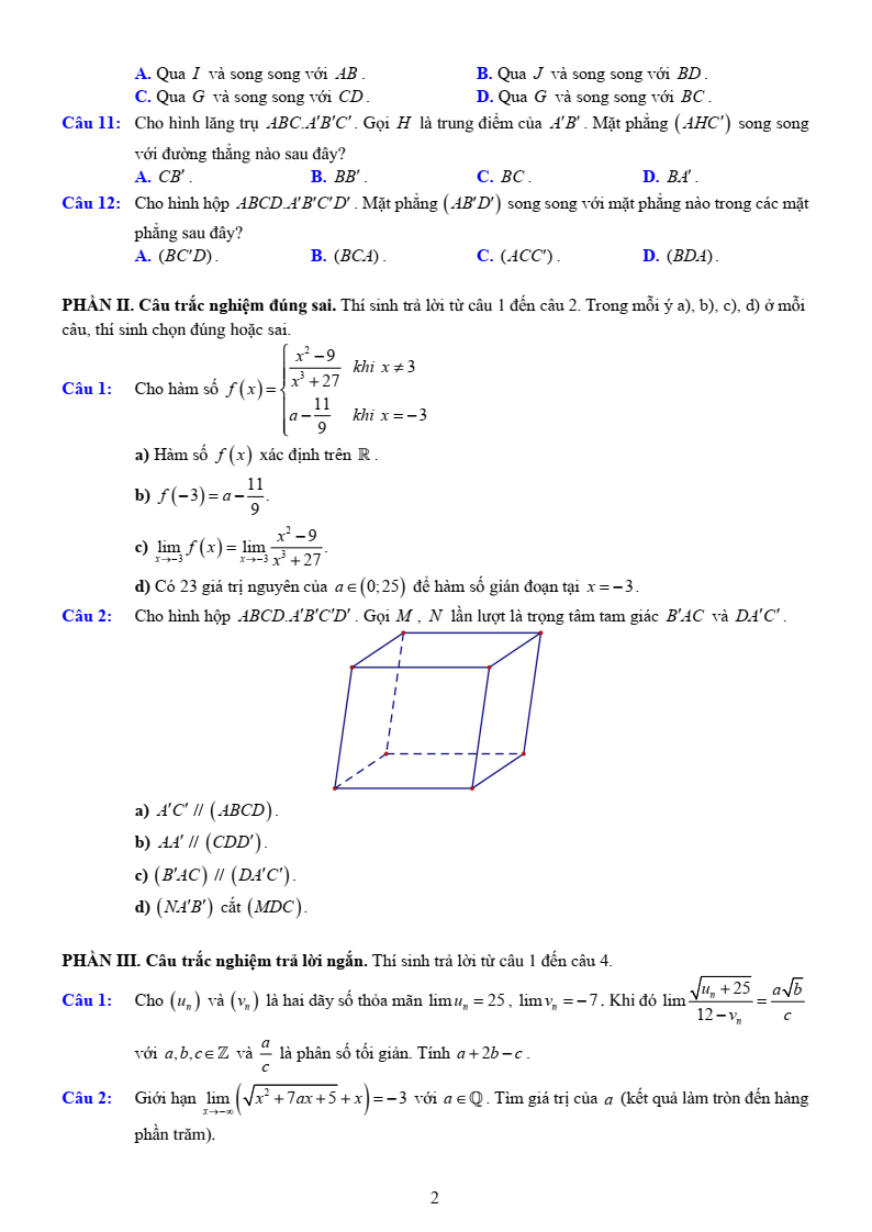 Đề thi Học kì 1 Toán 11 trường THPT Thủ Đức (Tp.HCM) năm 2025-2026