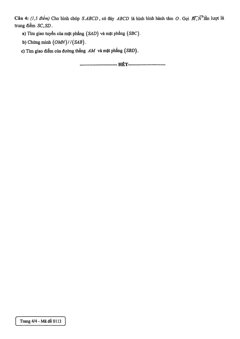 Đề thi Học kì 1 Toán 11 trường Trương Vĩnh Ký (Tp.HCM) năm 2025-2026