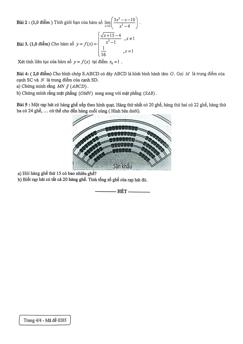 Đề thi Học kì 1 Toán 11 trường Vạn Hạnh (Tp.HCM) năm 2025-2026