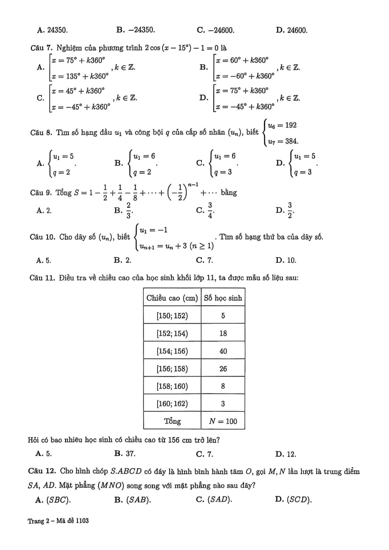 Đề thi Học kì 1 Toán 11 trường Trung học Thực hành ĐHSP (Tp.HCM) năm 2025-2026