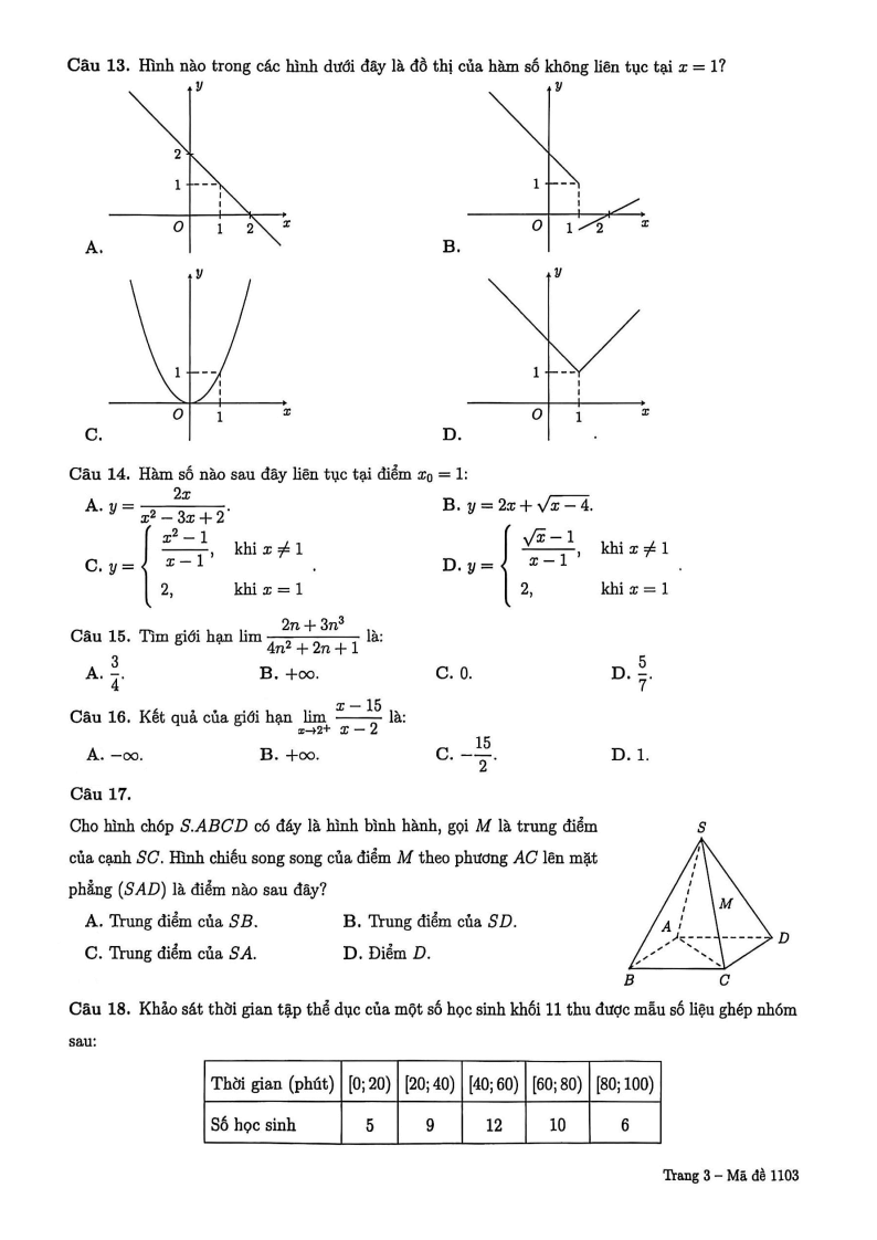 Đề thi Học kì 1 Toán 11 trường Trung học Thực hành ĐHSP (Tp.HCM) năm 2025-2026