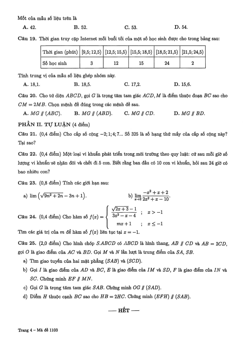 Đề thi Học kì 1 Toán 11 trường Trung học Thực hành ĐHSP (Tp.HCM) năm 2025-2026
