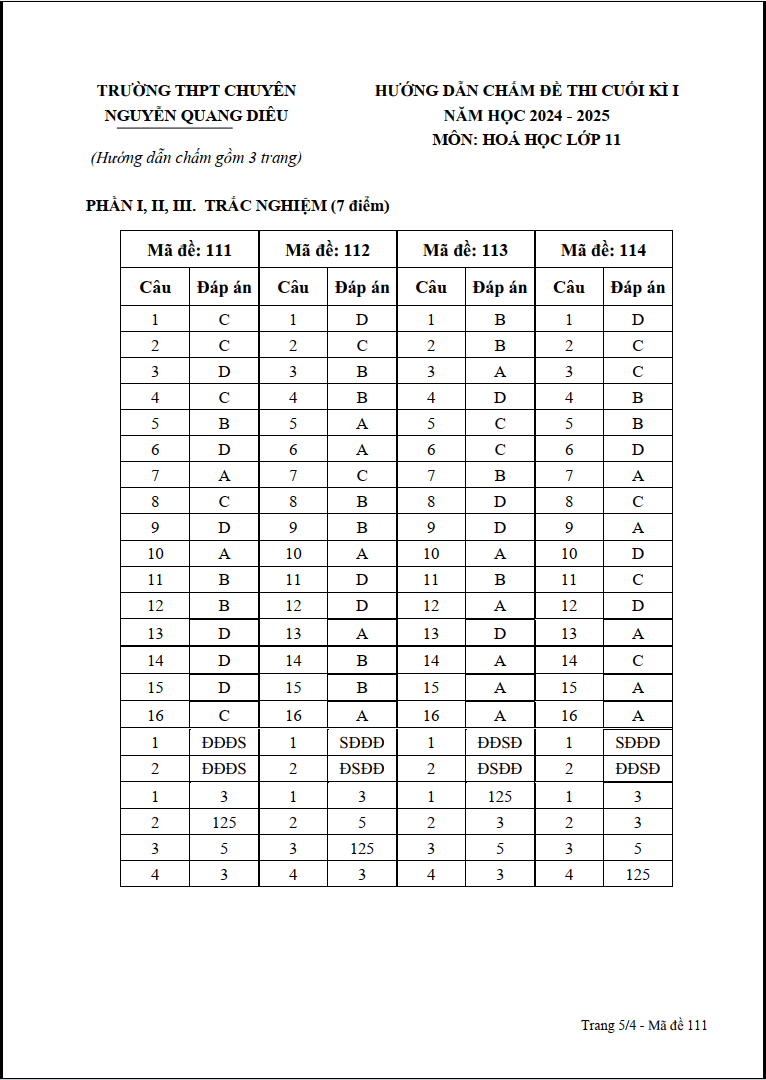 Đề thi Học kì 2 Hóa học 11 năm 2024-2025 trường THPT chuyên Nguyễn Quang Diêu (Đồng Tháp)