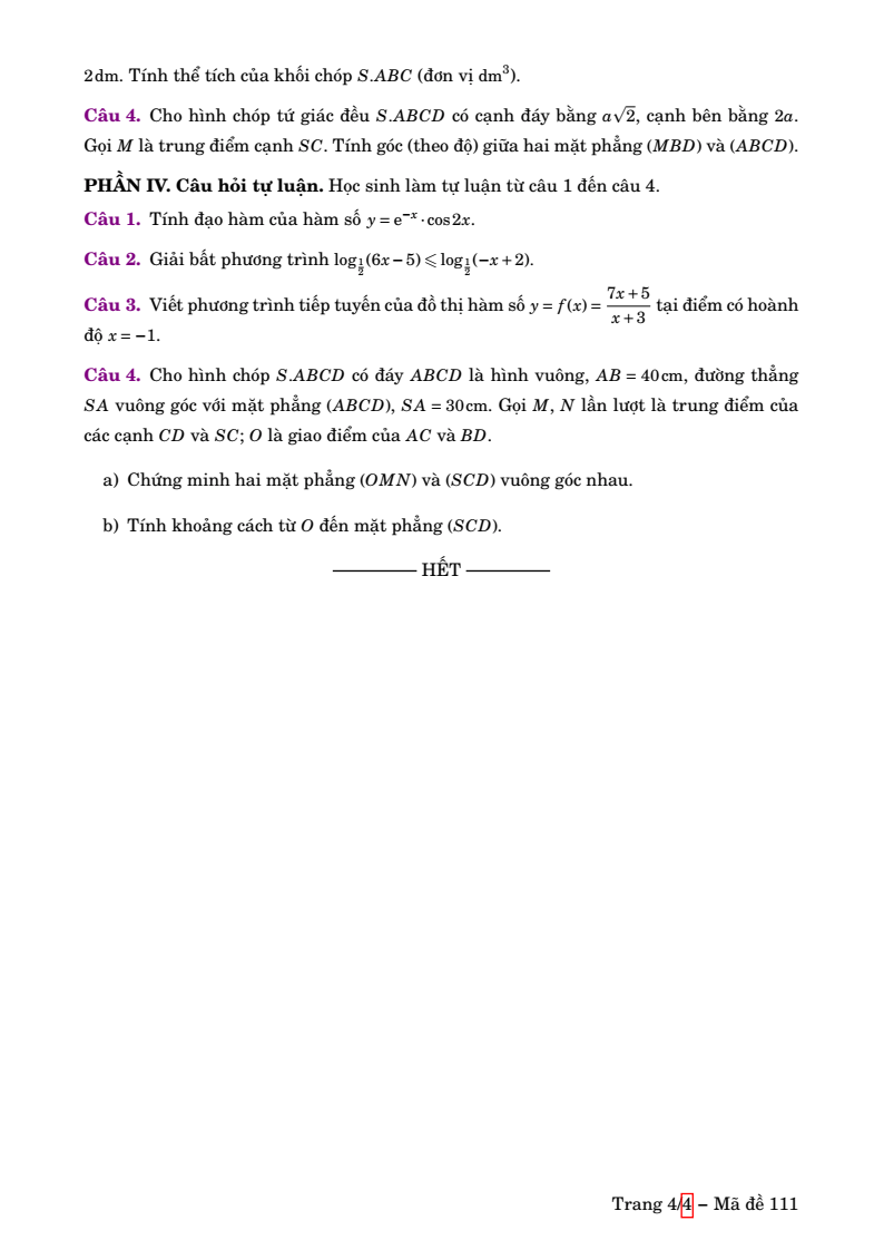 Đề thi Học kì 2 Toán 11 trường chuyên Lương Thế Vinh (Đồng Nai) năm 2024-2025
