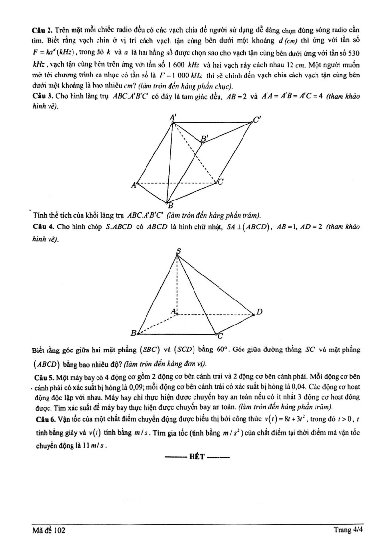 Đề thi Học kì 2 Toán 11 trường chuyên Trần Đại Nghĩa (Tp.HCM) năm 2024-2025