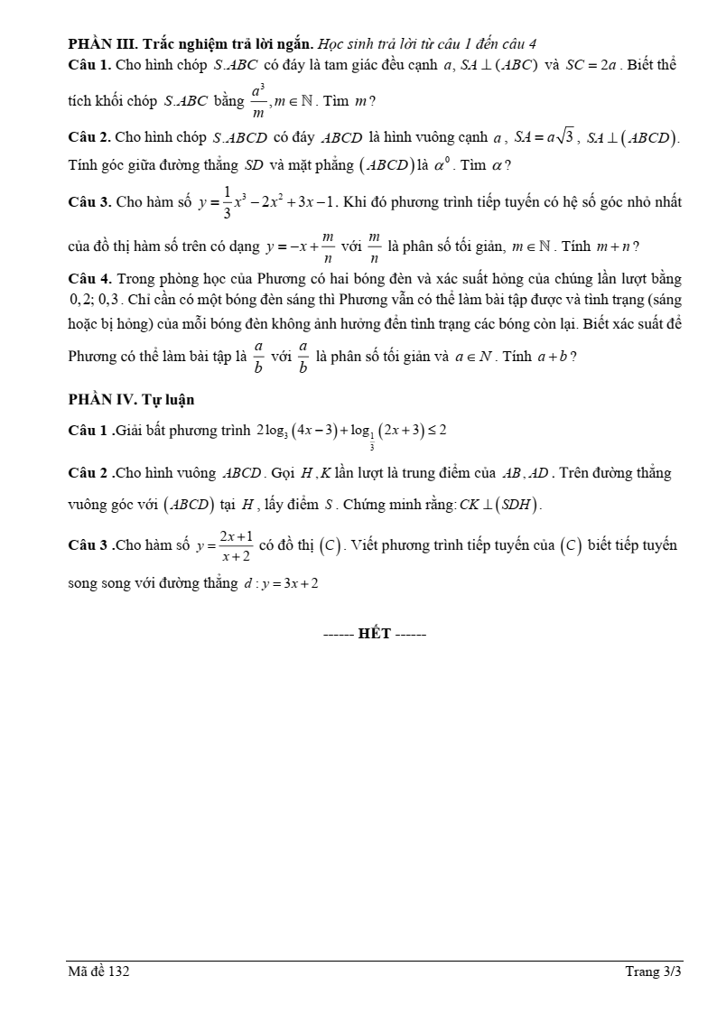 Đề thi Học kì 2 Toán 11 trường chuyên Thoại Ngọc Hầu (An Giang) năm 2024-2025