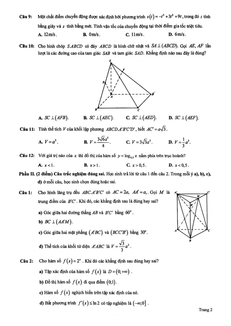 Đề thi Học kì 2 Toán 11 trường Lê Thánh Tông (Tp.HCM) năm 2024-2025