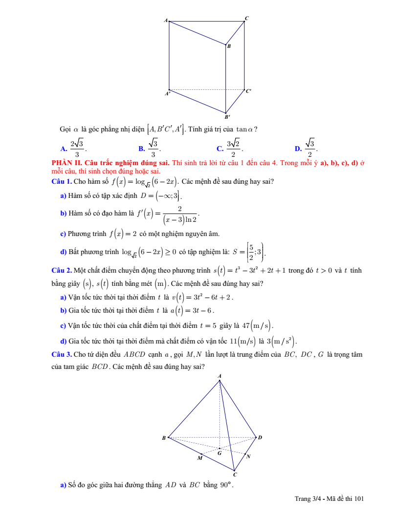 Đề thi Học kì 2 Toán 11 trường THCS&THPT Trí Đức (Tp.HCM) năm 2024-2025