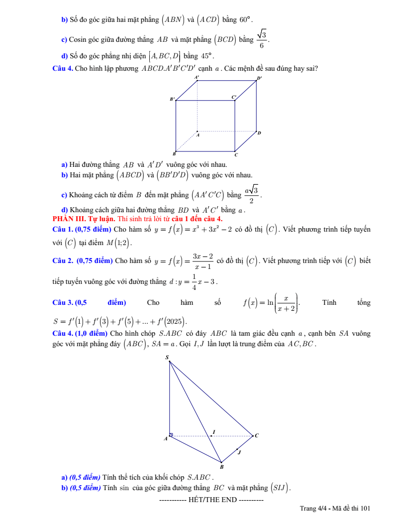 Đề thi Học kì 2 Toán 11 trường THCS&THPT Trí Đức (Tp.HCM) năm 2024-2025