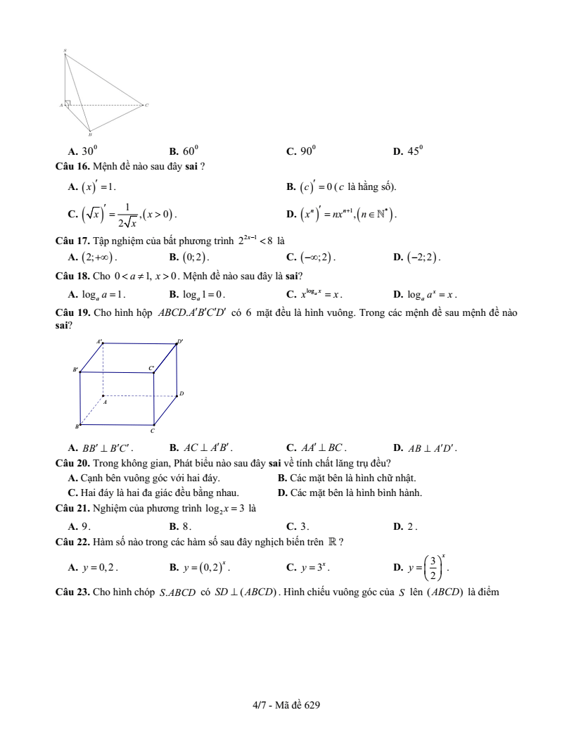 Đề thi Học kì 2 Toán 11 trường THPT chuyên Vị Thanh (Hậu Giang) năm 2024-2025