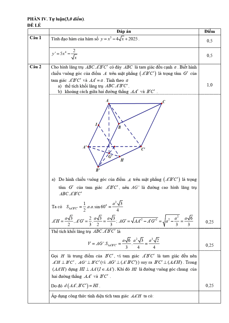 Đề thi Học kì 2 Toán 11 trường THPT Hướng Hóa (Quảng Trị) năm 2024-2025