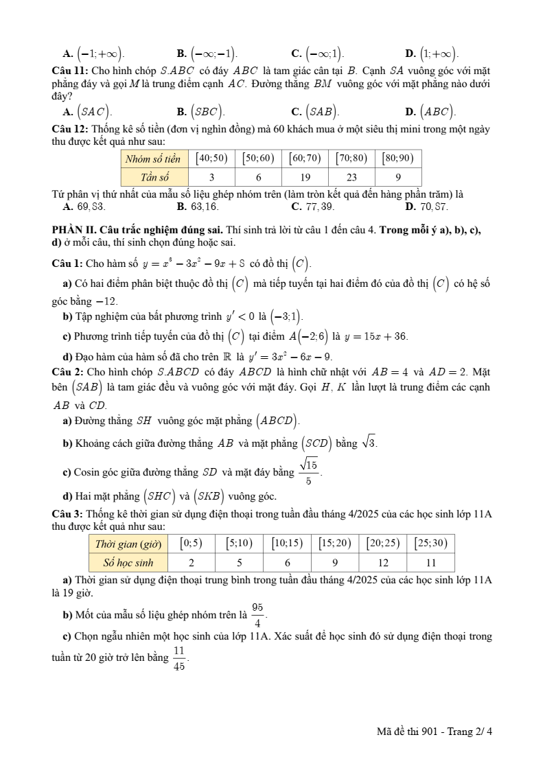 Đề thi Học kì 2 Toán 11 trường THPT Lý Thái Tổ (Bắc Ninh) năm 2024-2025