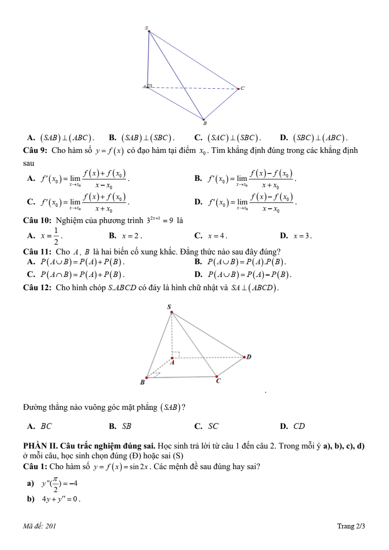 Đề thi Học kì 2 Toán 11 trường THPT Ngô Gia Tự (Đắk Lắk) năm 2024-2025
