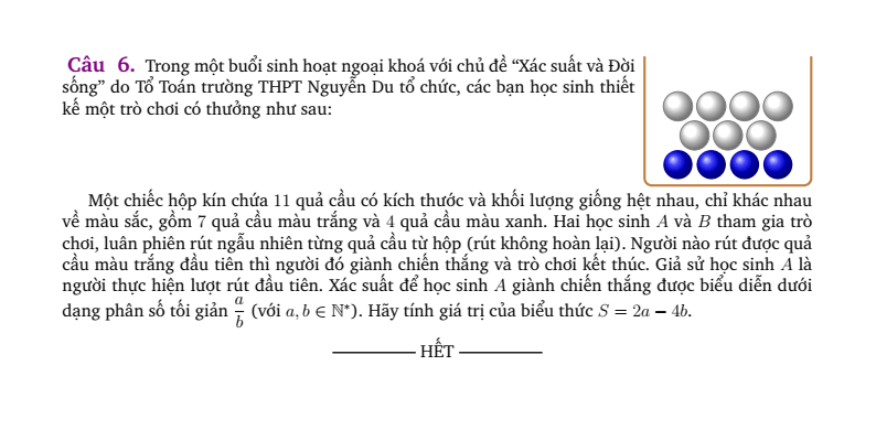 Đề thi Học kì 2 Toán 11 năm 2025-2026 trường THPT Nguyễn Du (Tp.HCM)