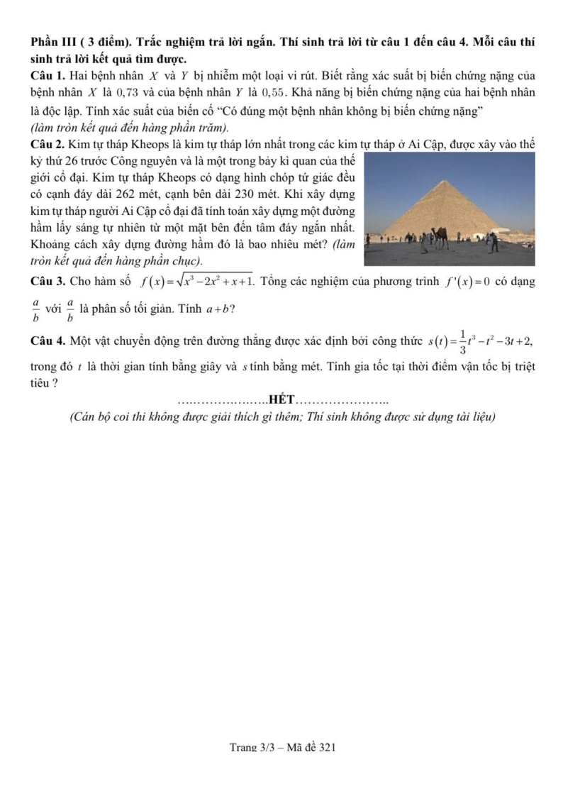 Đề thi Học kì 2 Toán 11 trường THPT Nguyễn Tất Thành (Tp.HCM) năm 2024-2025