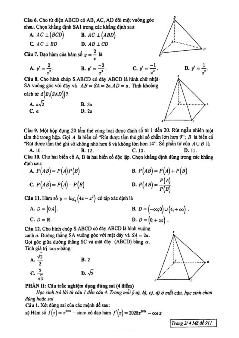 Đề thi Học kì 2 Toán 11 trường THPT Trần Phú (Tp.HCM) năm 2024-2025