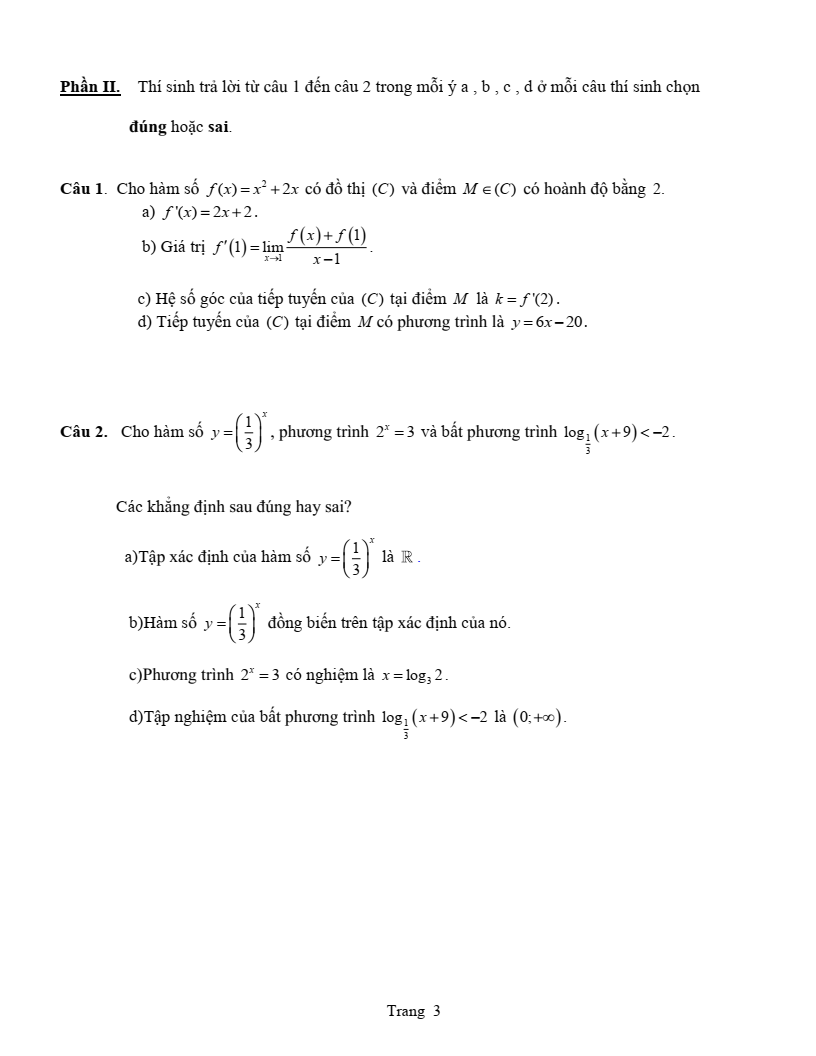Đề thi Học kì 2 Toán 11 trường THPT Xuyên Mộc (Bà Rịa - Vũng Tàu) năm 2024-2025