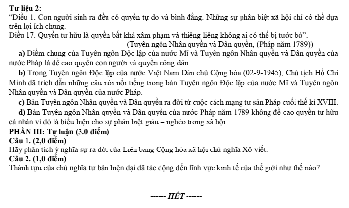 Đề thi Giữa kì 1 Lịch Sử 11 năm 2025-2026 trường THPT Lý Tự Trọng (Đà Nẵng)