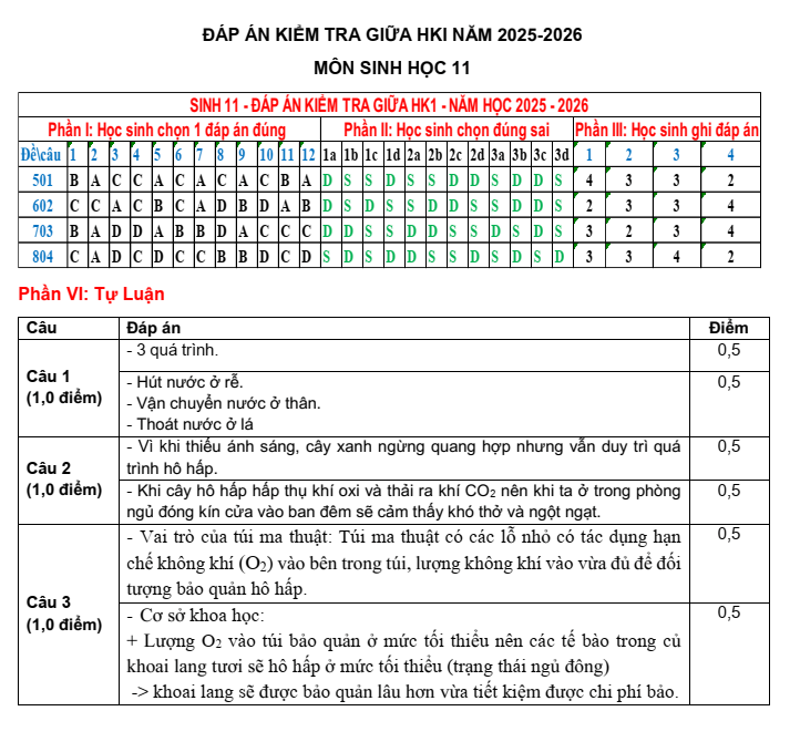 Đề thi Giữa kì 1 Sinh học 11 năm 2025-2026 trường THPT Số 1 Ngô Gia Tự (Đắk Lắk)