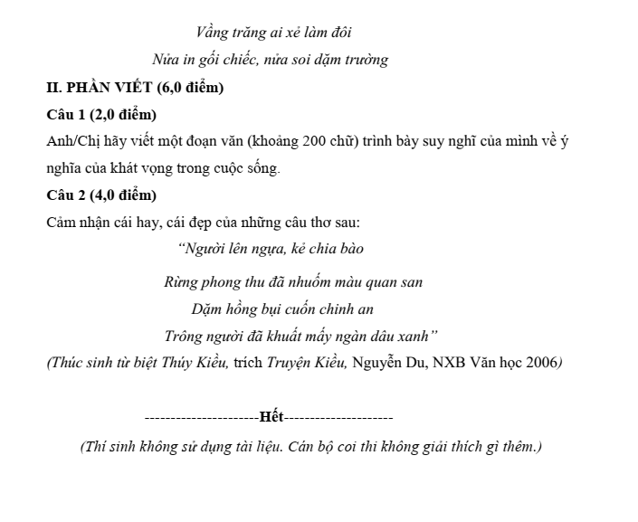 Đề thi Giữa kì 1 Văn 11 năm 2023-2024 trường THPT Tam Dương (Vĩnh Phúc)