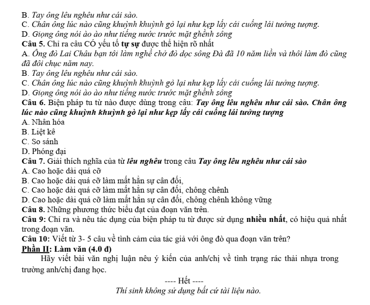 Đề thi Giữa kì 1 Văn 11 năm 2023-2024 trường THPT Văn Ngọc Chính (Sóc Trăng)