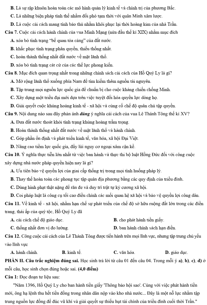 Đề thi Giữa kì 2 Lịch Sử 11 năm 2025-2026 trường THPT Duy Tân (Quảng Ngãi)