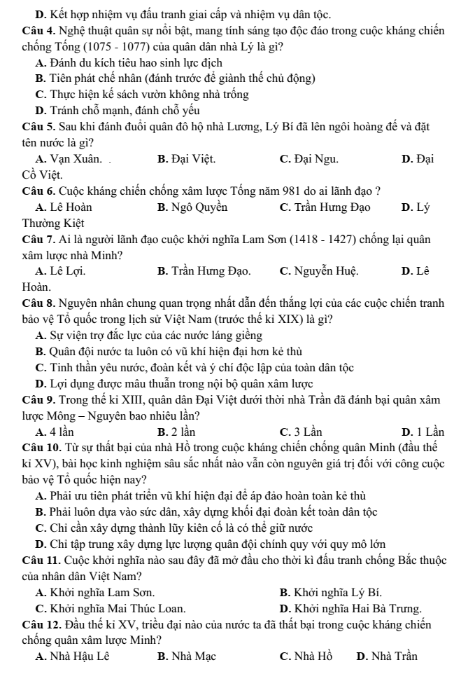 Đề thi Giữa kì 2 Lịch Sử 11 năm 2025-2026 trường THPT Xuyên Mộc (Tp.HCM)