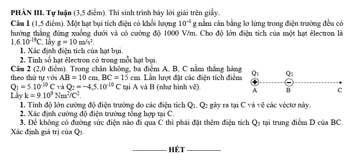 Đề thi Giữa kì 2 Vật lí 11 năm 2024-2025 trường THPT Bố Hạ (Bắc Giang)