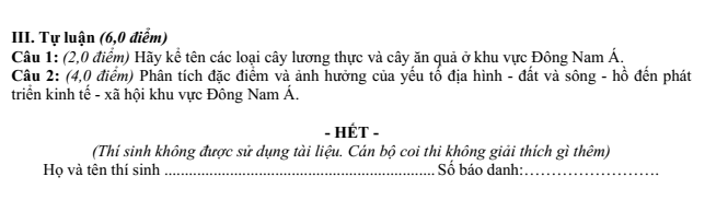 Đề thi Học kì 1 Địa Lí 11 năm 2024-2025 trường THPT Bình Chiểu (Tp.HCM)
