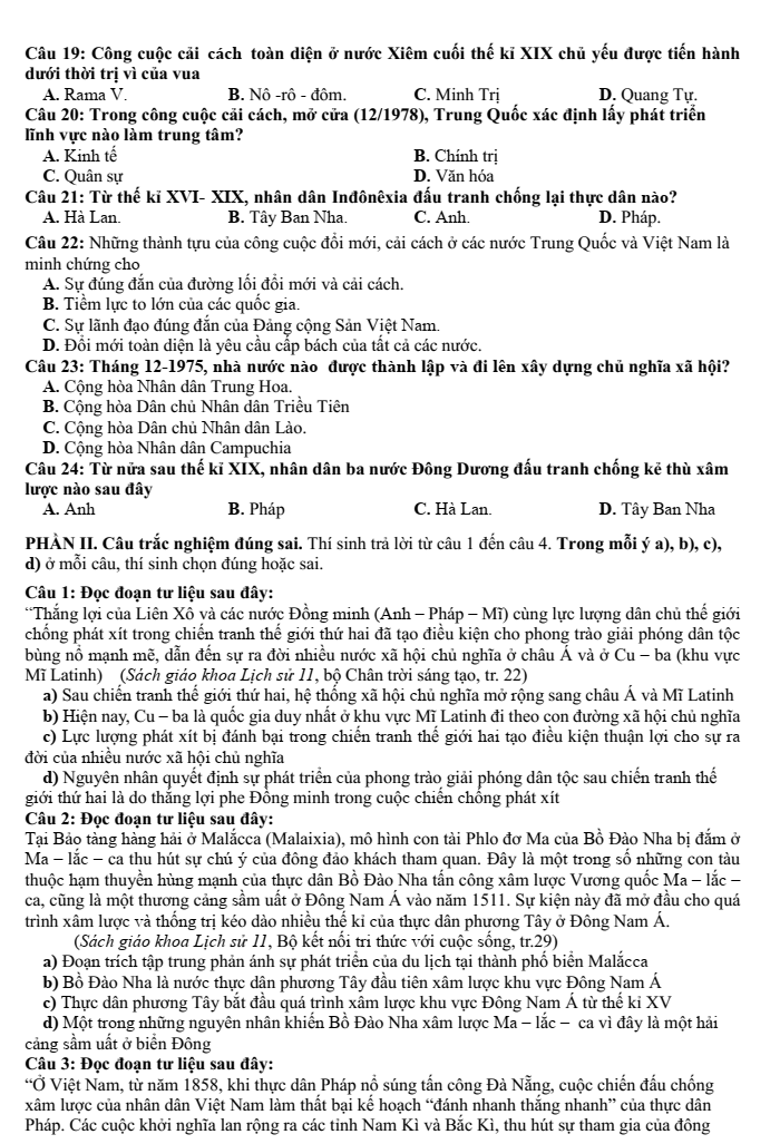 Đề thi Học kì 1 Lịch Sử 11 năm 2025-2026 trường THPT Số 1 Lê Hồng Phong (Đắk Lắk)