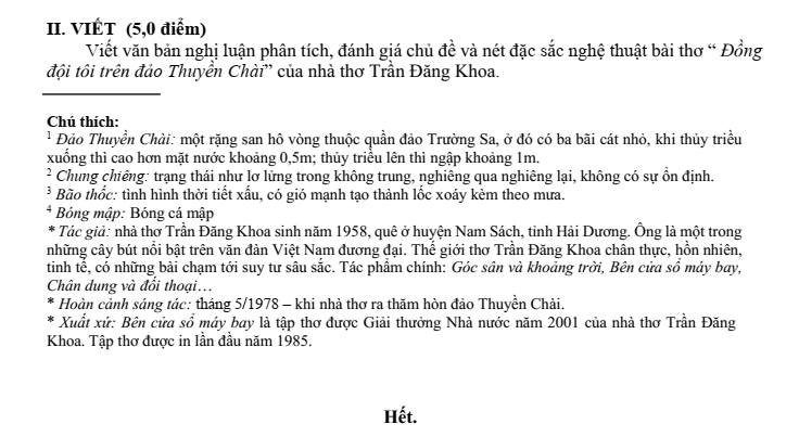 Đề thi Học kì 2 Văn 11 năm 2024-2025 trường THPT Long Thành (Đồng Nai)